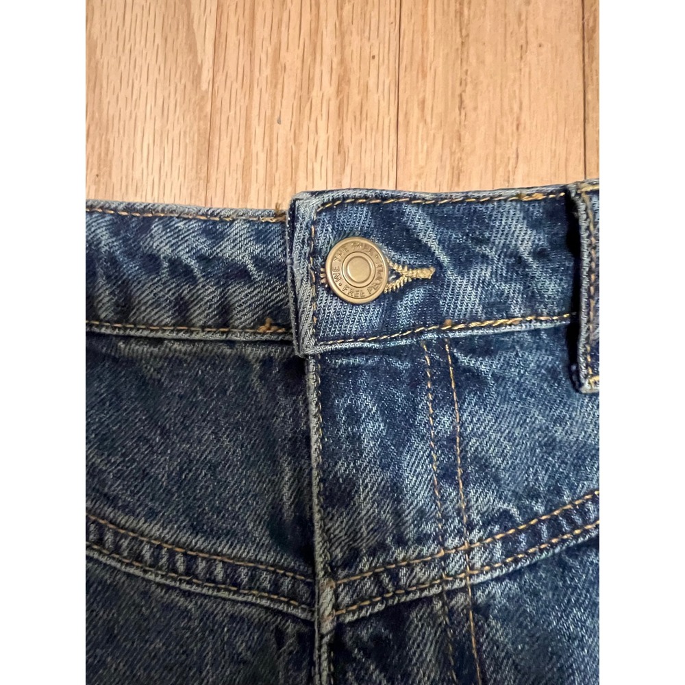 Free People We The Free Denim Maxi Skirt Blue A-Line Front Slit Size 10 - Picture 4 of 8
